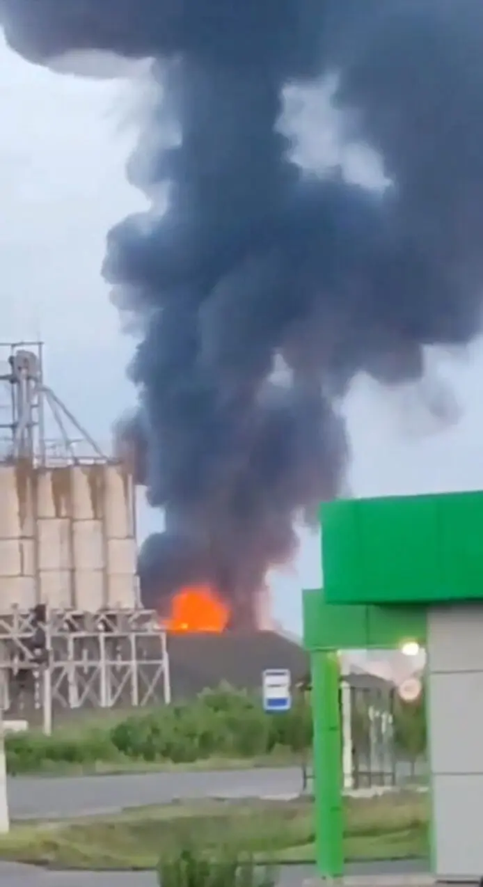 A view of a fire at an oil depot, in Platonovka in the Tambov region