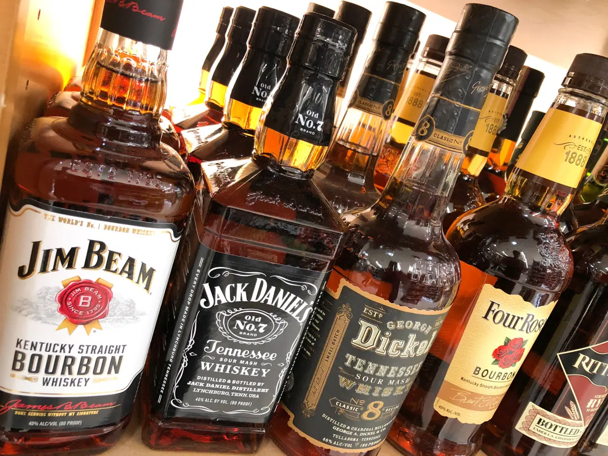 A bottle of Jack Daniels is shown for sale among other brands in the liquor section of a food market in Encinitas, California