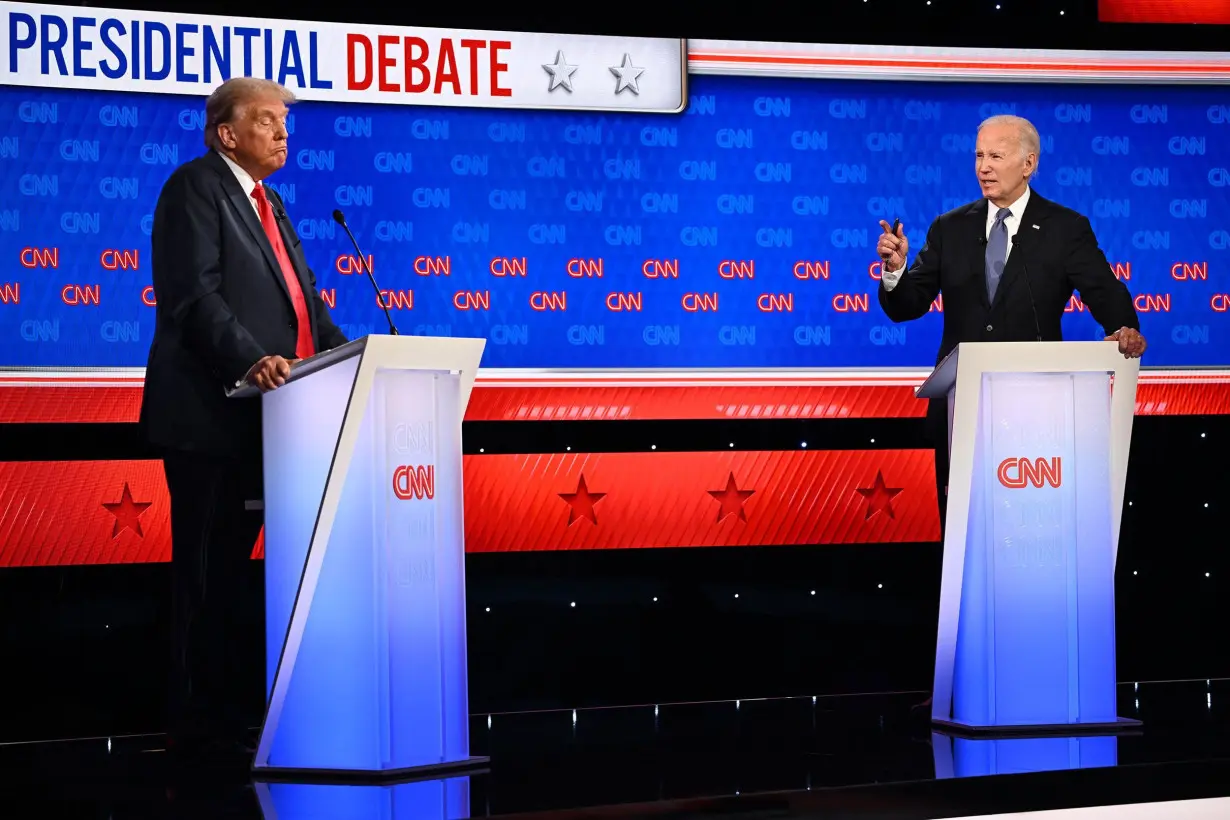 Former President Donald Trump and President Joe Biden debate at CNN's Atlanta studios on June 27, 2024.