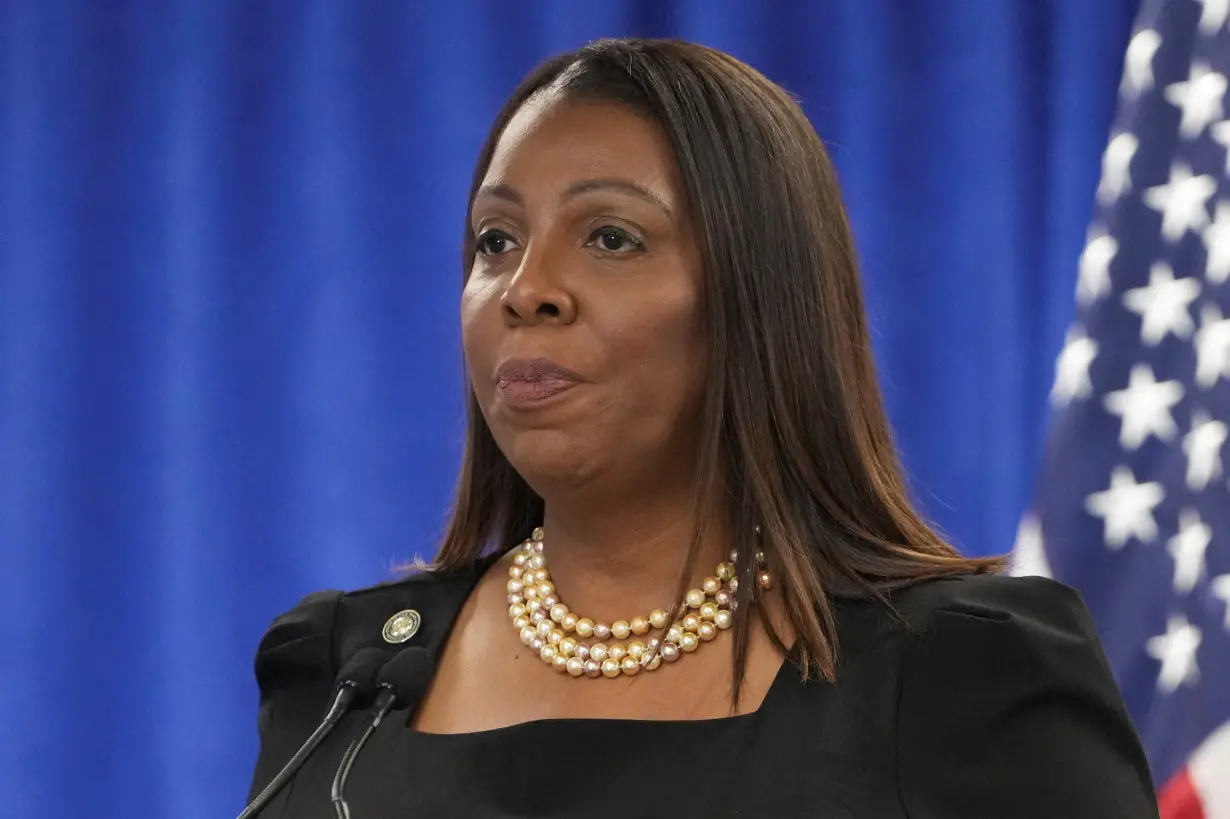 New York Attorney General Letitia James holds a press conference following a ruling against former U.S. President Donald Trump, in New York City