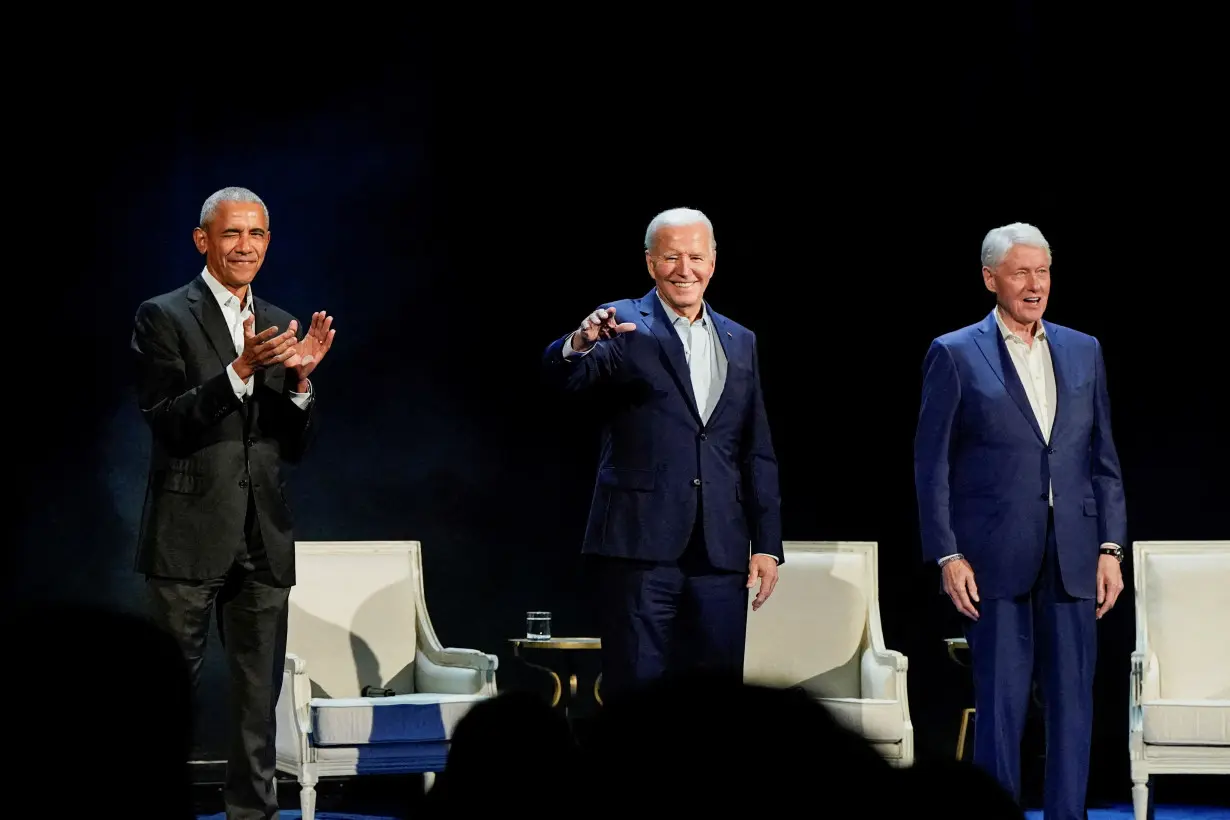 U.S. President Biden and former Presidents Obama and Clinton participate in a discussion at Radio City Music Hall in New York