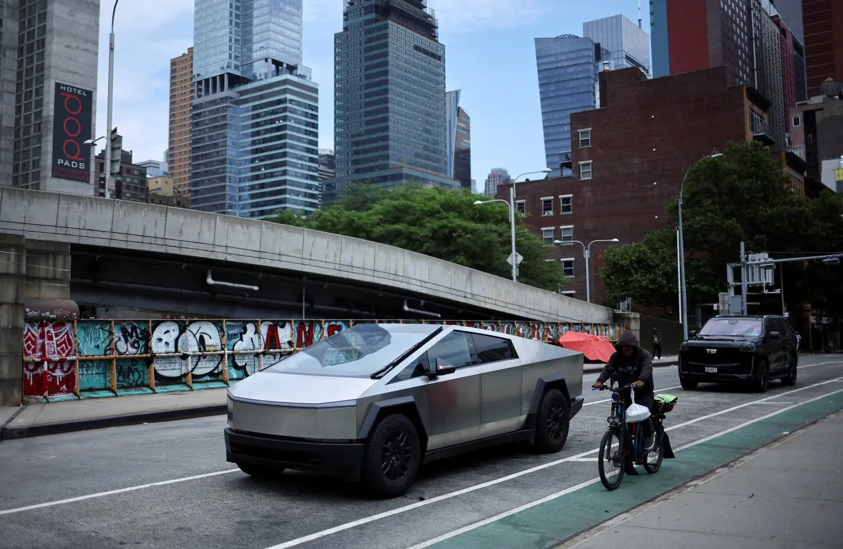 FILE PHOTO: A Tesla Cybertruck is pictured parked in New York City