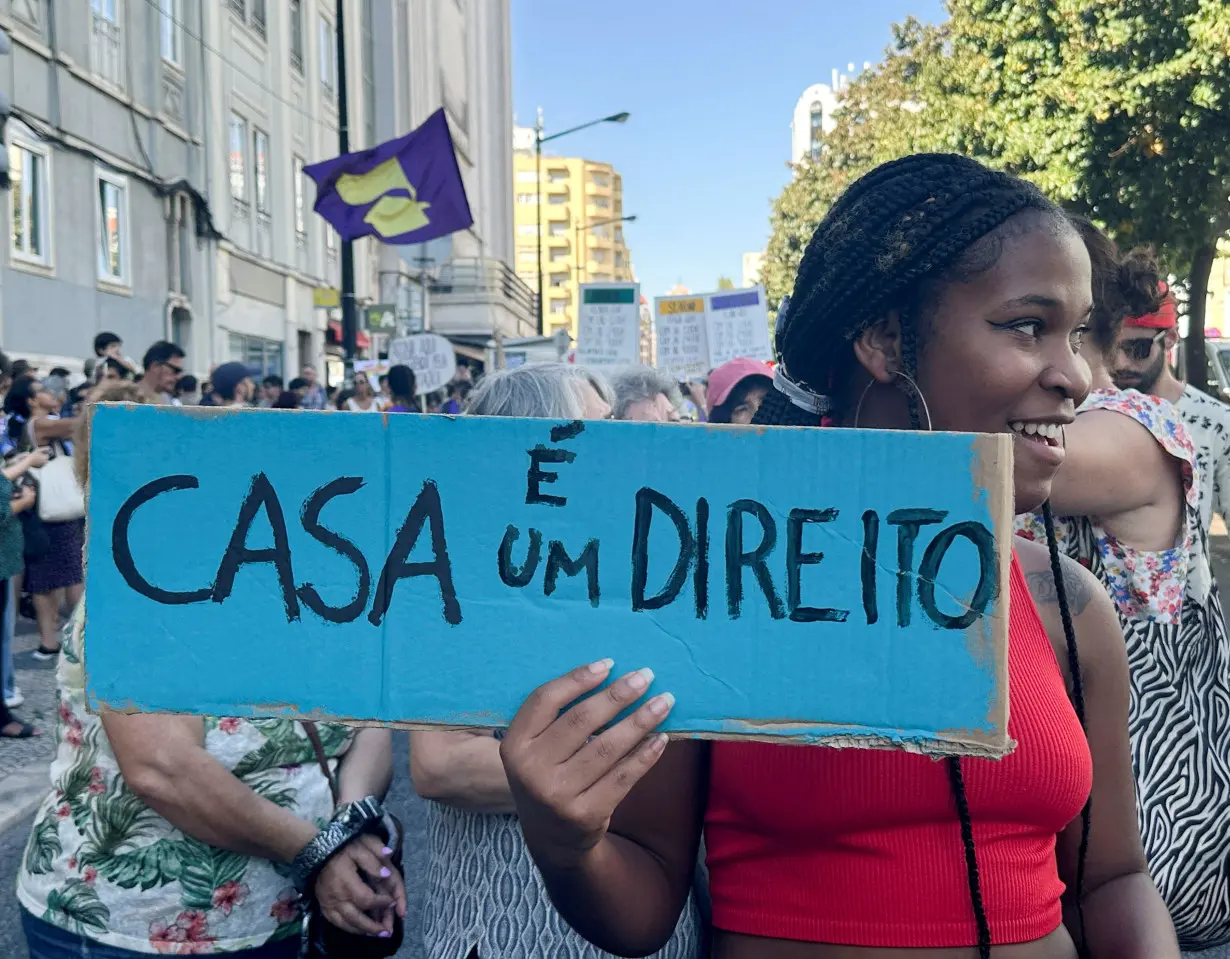 FILE PHOTO: People protest against increasing rents and house prices, in Lisbon