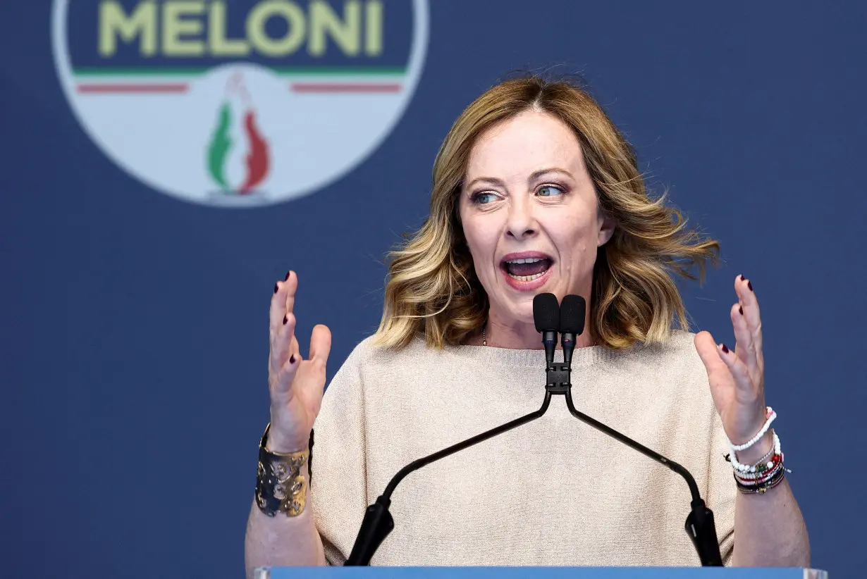 FILE PHOTO: Italian Prime Minister Giorgia Meloni holds final rally for European Parliament Elections in Rome