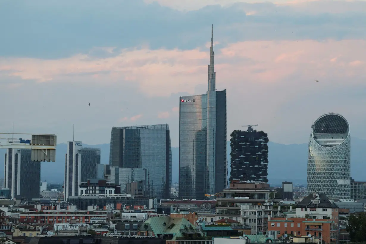 FILE PHOTO: A view shows Milan's skyline during sunset in Milan