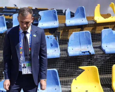 Ukraine displays destroyed stadium stand in Munich in reminder of war ahead of Euro 2024 opener