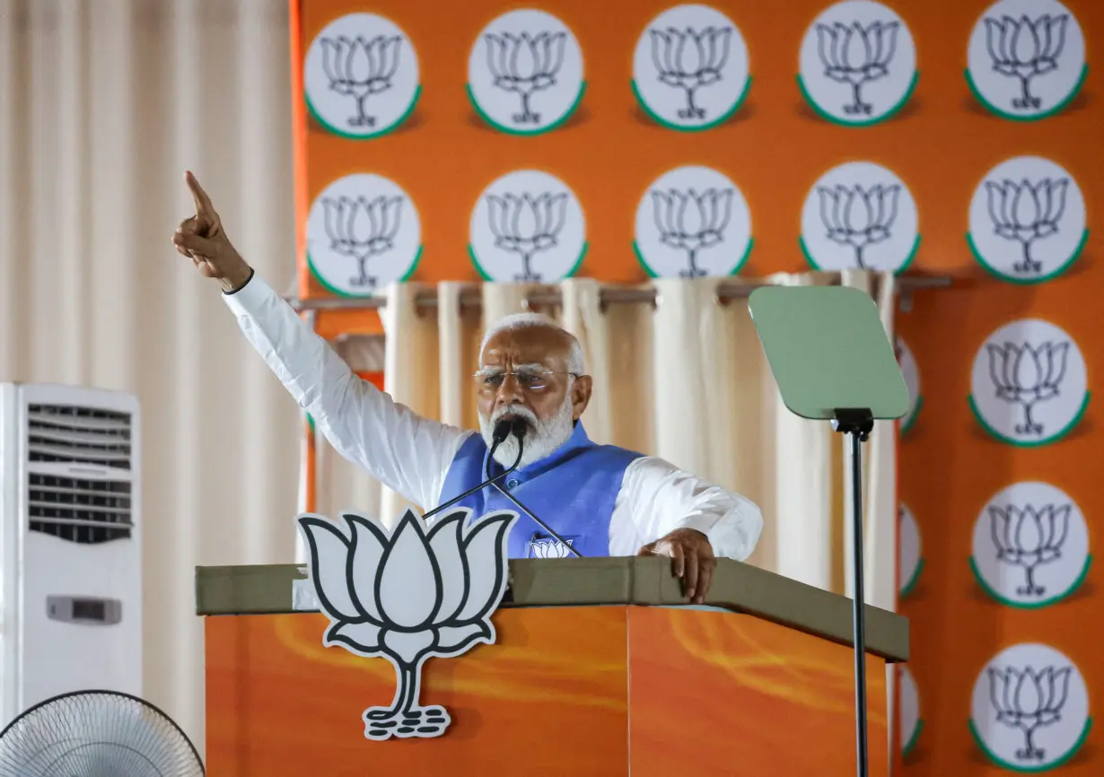 FILE PHOTO: India's PM Modi addresses supporters in New Delhi