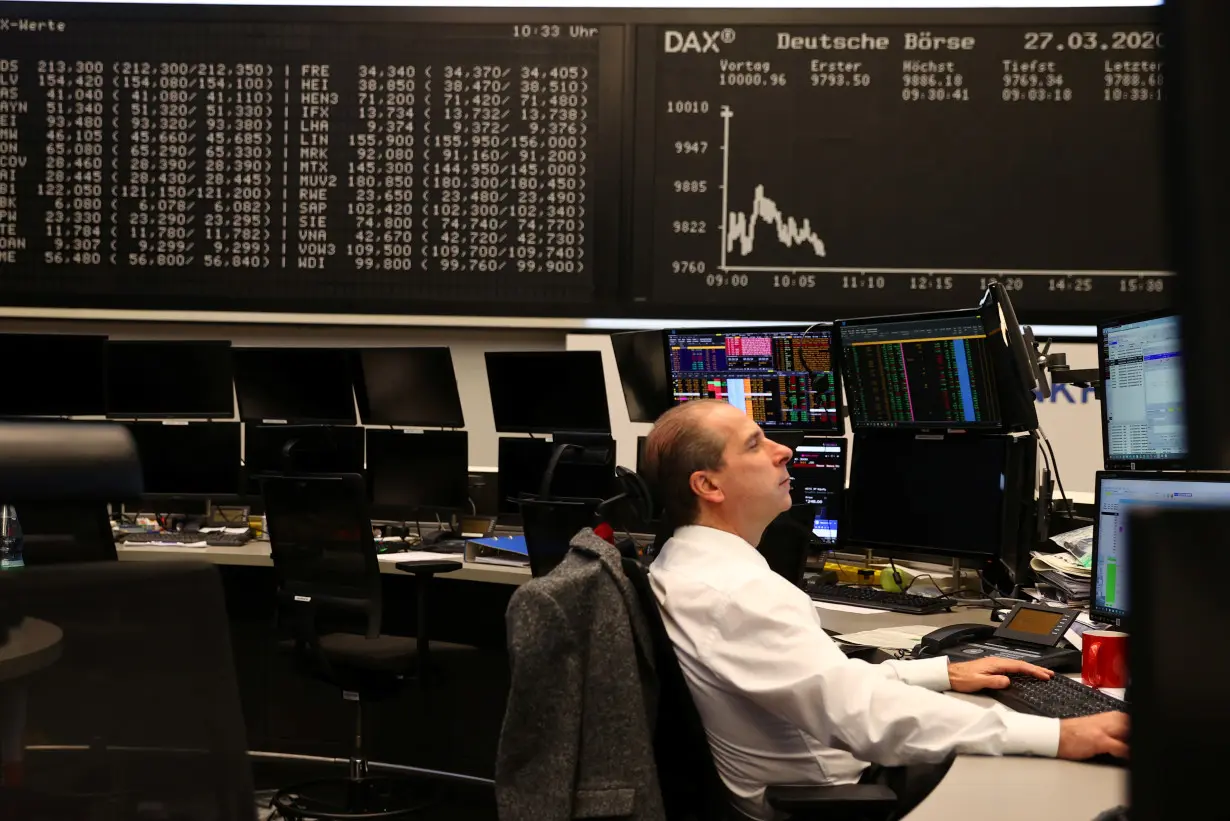 Markets react on coronavirus disease (COVID-19), at stock exchange in Frankfurt