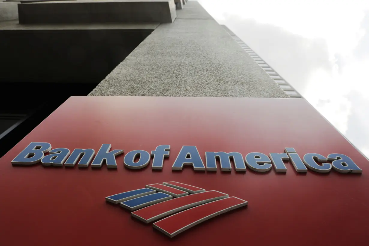 A Bank of America sign stands on the side of a building in New York