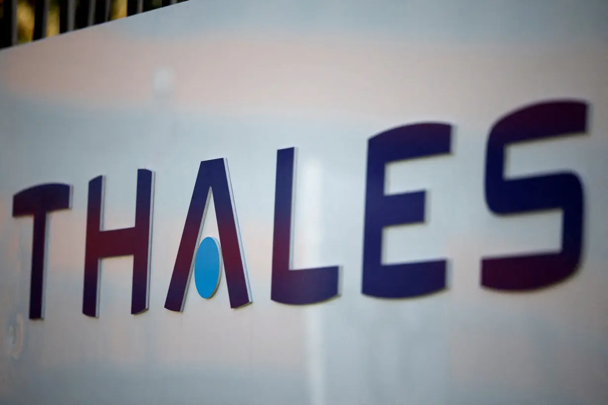 FILE PHOTO: Logo of French defence and electronics group Thales near Paris