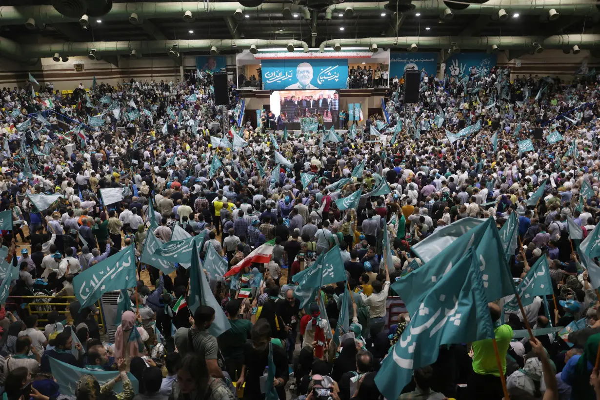 Presidential candidate Masoud Pezeshkian holds a campaign event in Tehran