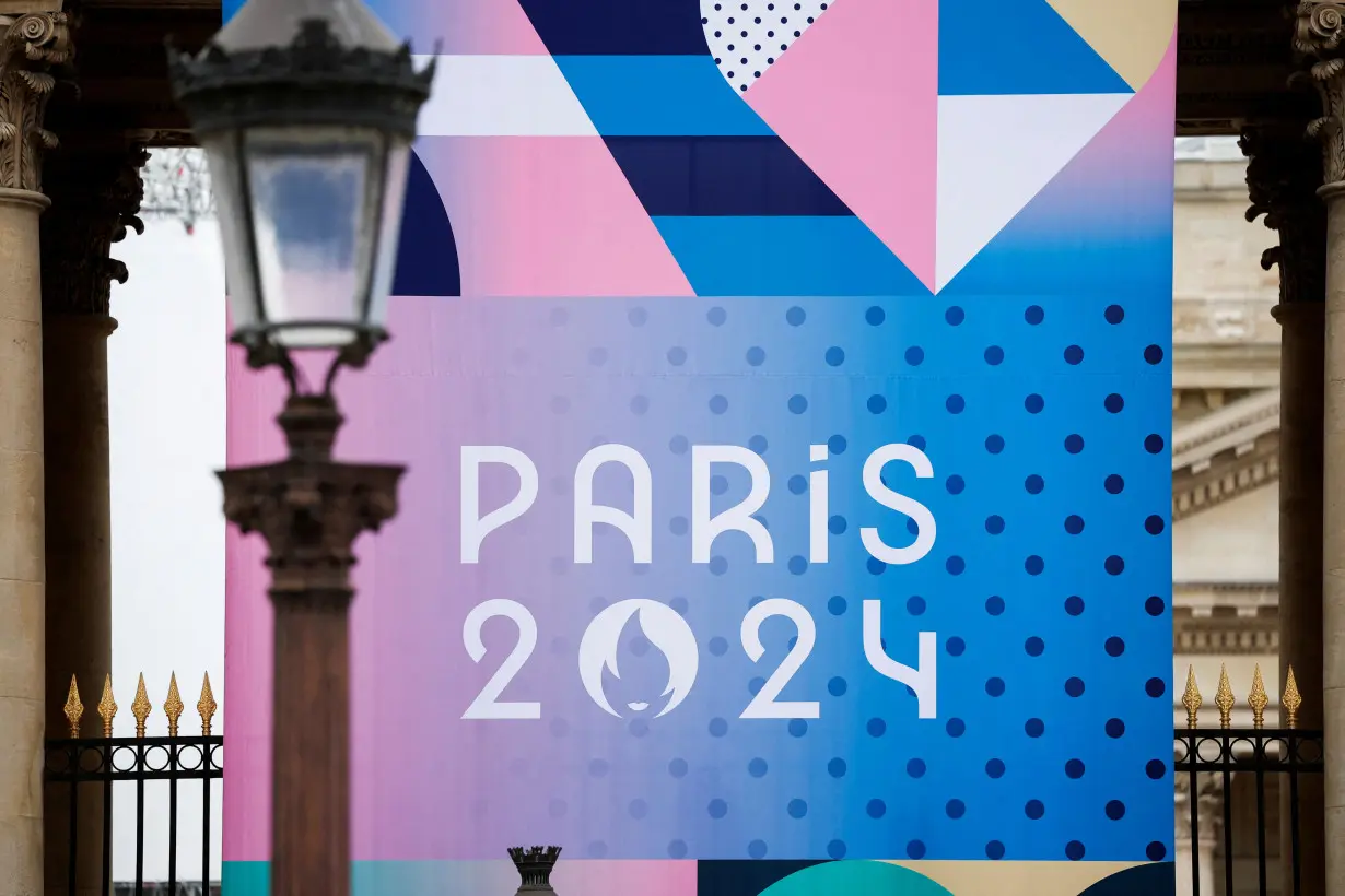FILE PHOTO: The logo of the Paris 2024 Olympic and Paralympic Games is pictured in front of the National Assembly in Paris