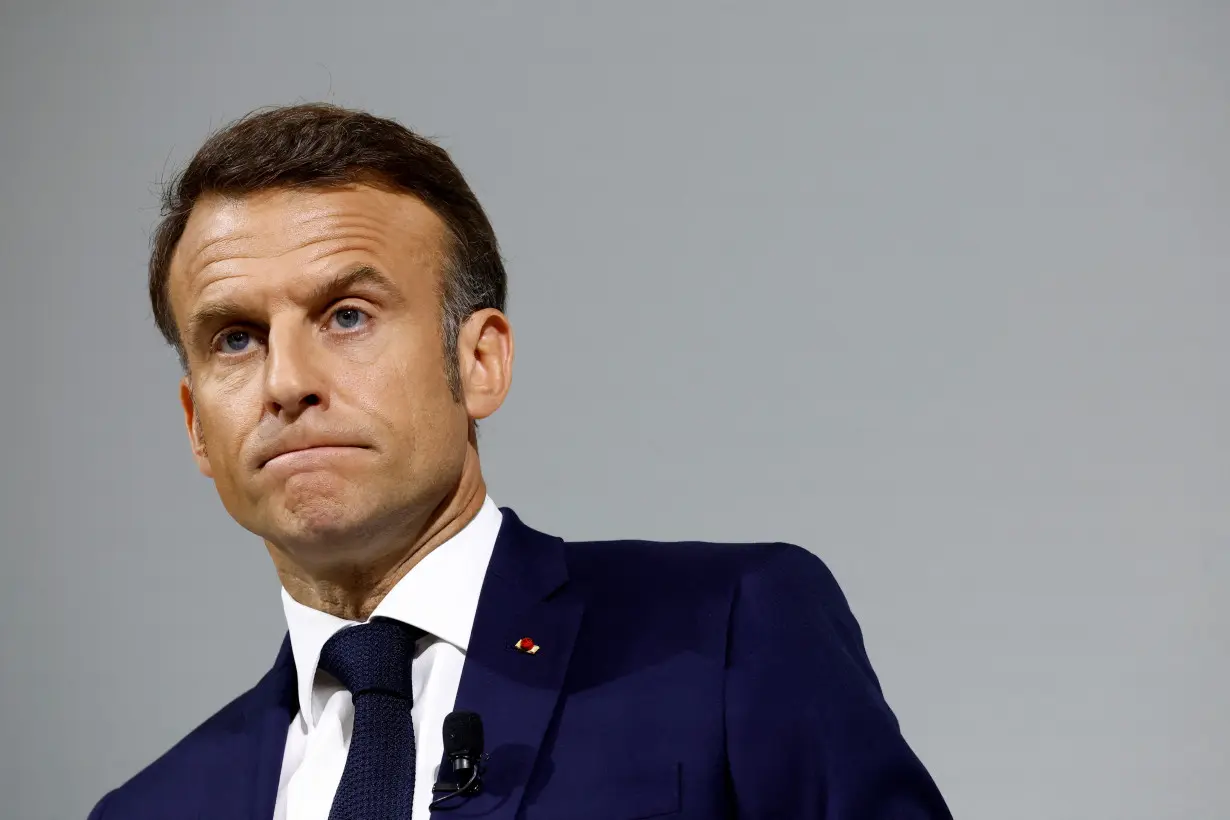 French President Macron gives a press conference after calling snap parliamentary election