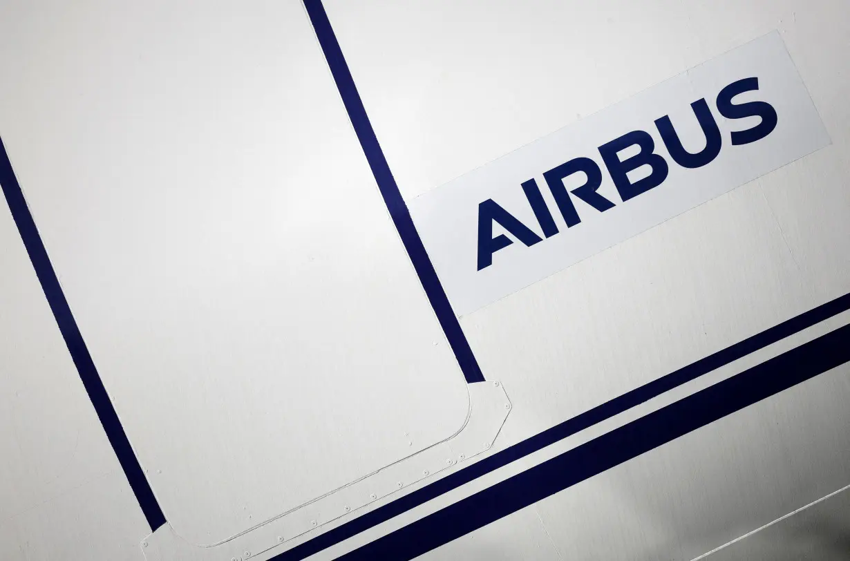 FILE PHOTO: Airbus logo at the Airbus facility in Saint-Nazaire