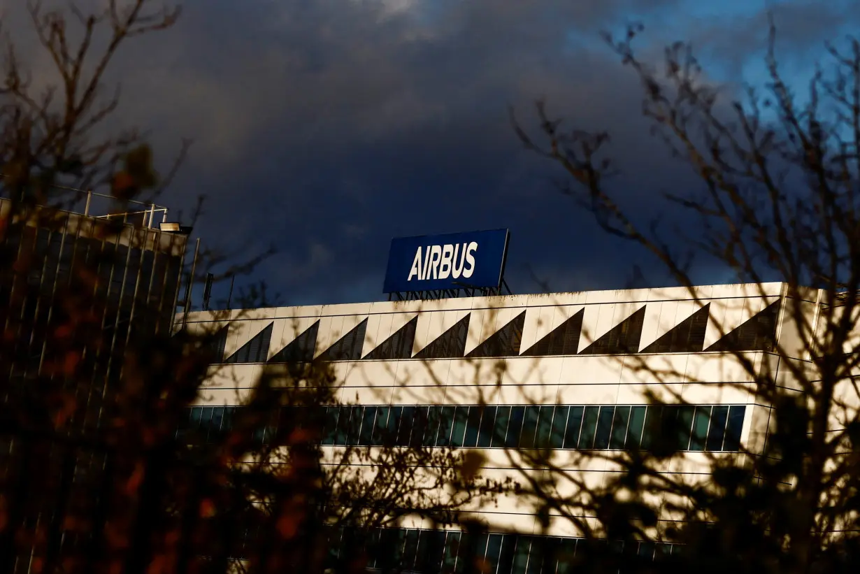 FILE PHOTO: Airbus logo at the Airbus Defence and Space facility in Elancourt