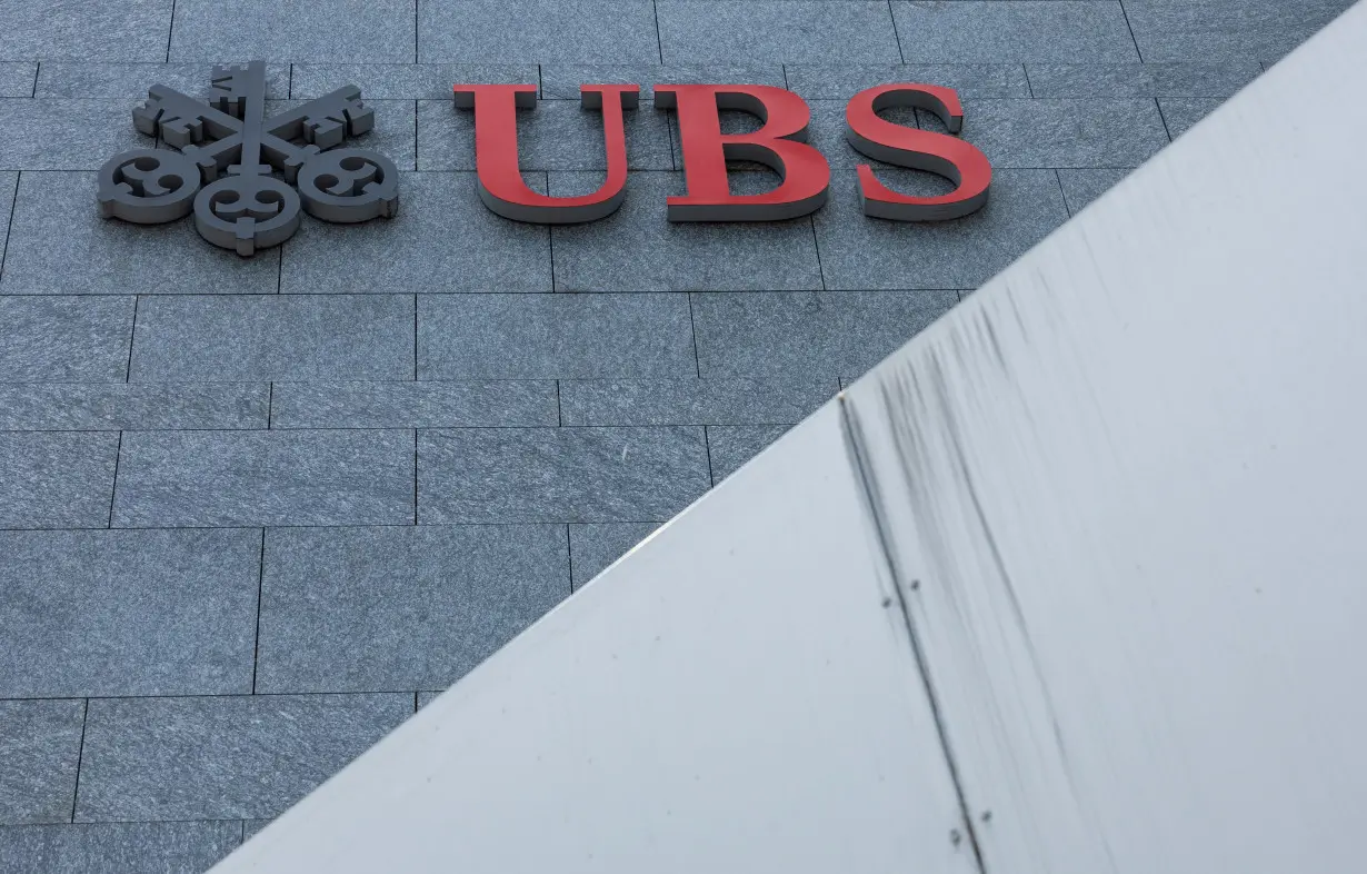 A UBS logo is pictured on the branch of the Swiss bank in Lucerne