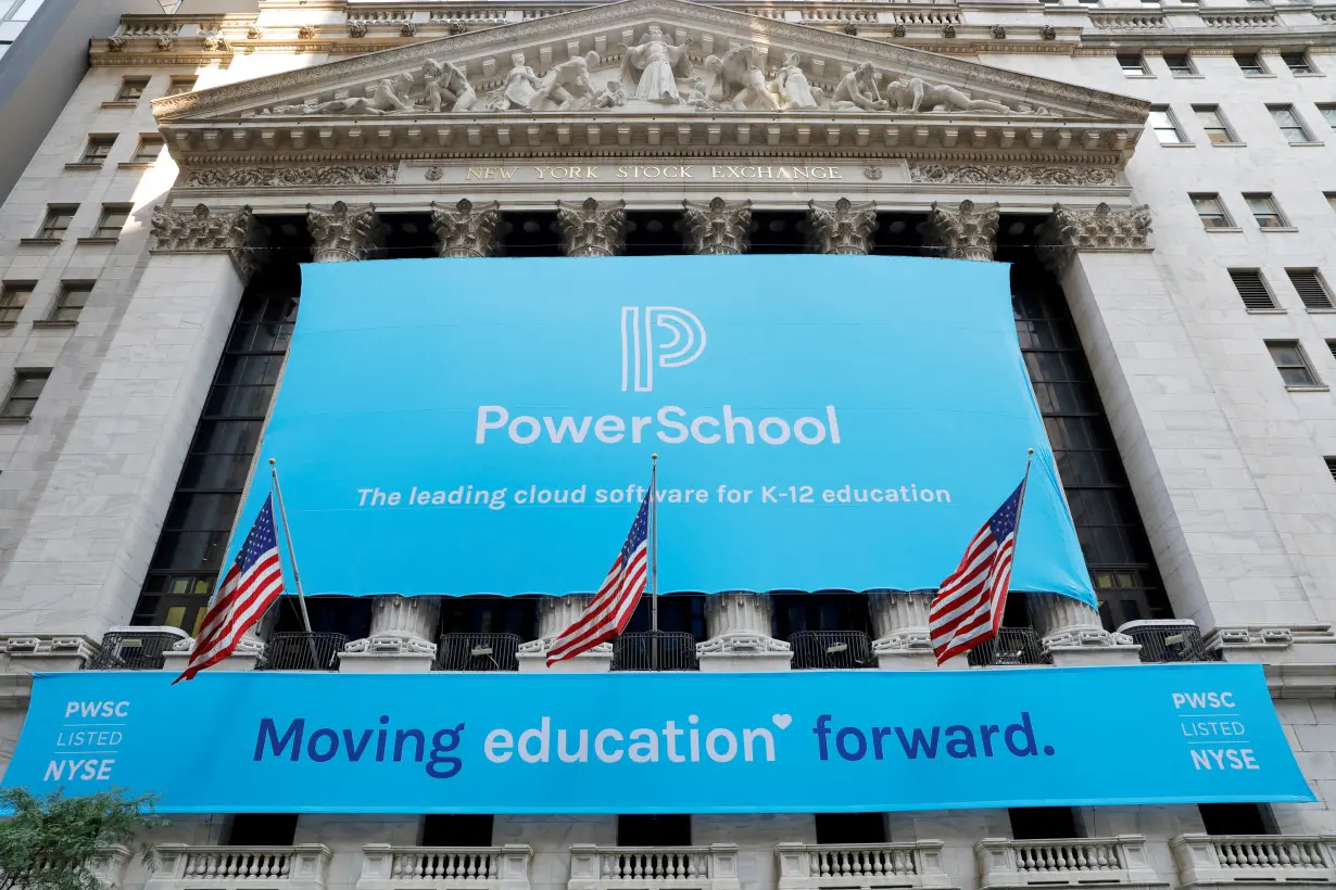 FILE PHOTO: Signage for PowerSchool (NYSE:PWSC) is seen ahead of their Initial public offering (IPO) at the New York Stock Exchange (NYSE) in New York City, New York