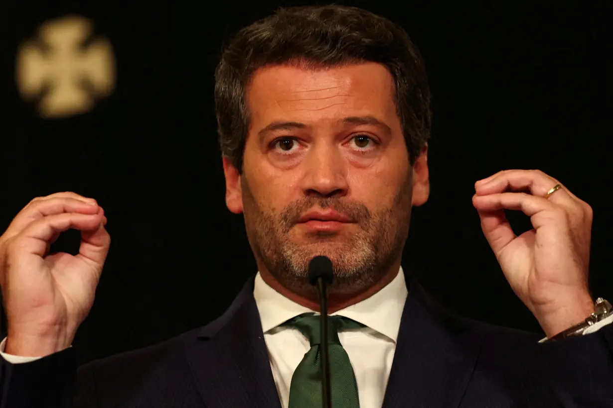 FILE PHOTO: Far right political party Chega leader Andre Ventura talks to the press after meeting with Portugal President Marcelo Rebelo de Sousa in Belem Palace