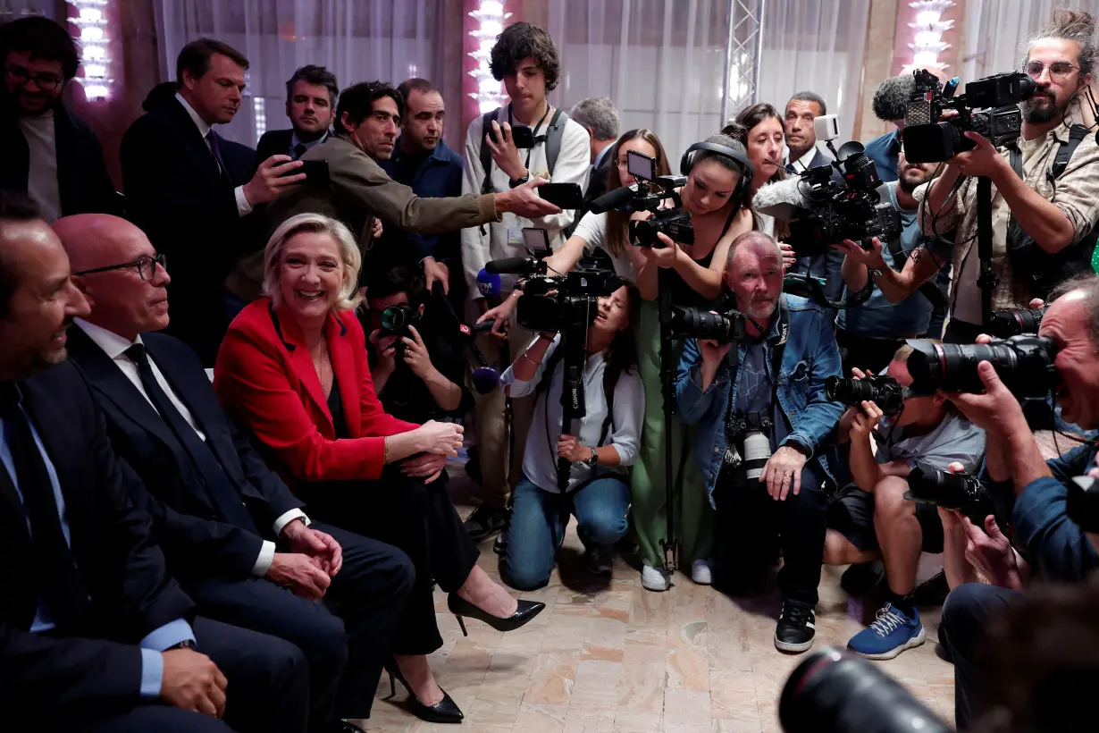 President of the French far-right RN party Bardella attends a press conference for early legislative elections