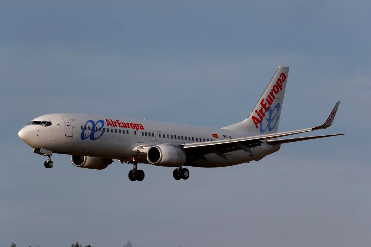 FILE PHOTO: An Air Europa plane approaches Riga International Airport, Latvia