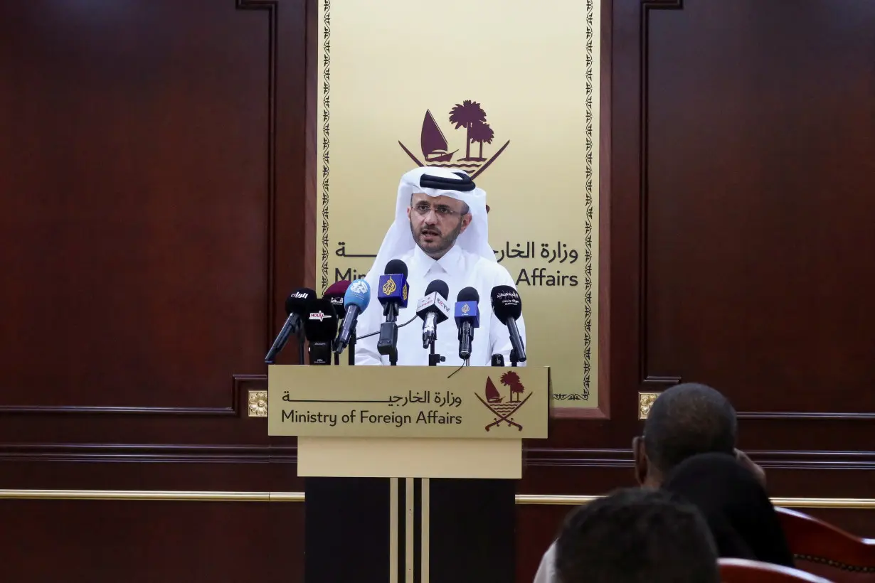 Qatar's Foreign Ministry spokesman, Majed Al-Ansari speaks during weekly press briefing, in Doha