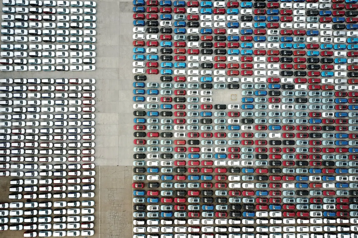 Cars for export are seen at a port in Lianyungang