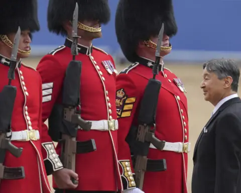 Britain's King Charles III welcomes the visiting Japanese emperor and empress