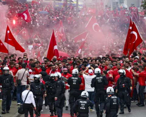 Fighting breaks out between Turkey and Georgia fans inside stadium at Euro 2024