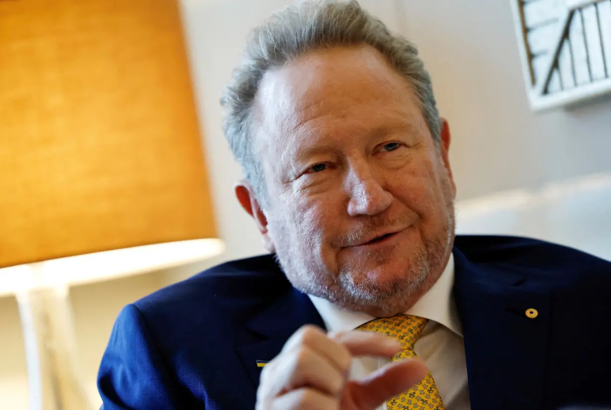FILE PHOTO: Fortescue's founder and executive chairman Andrew Forrest speaks during an interview with Reuters, in Beijing