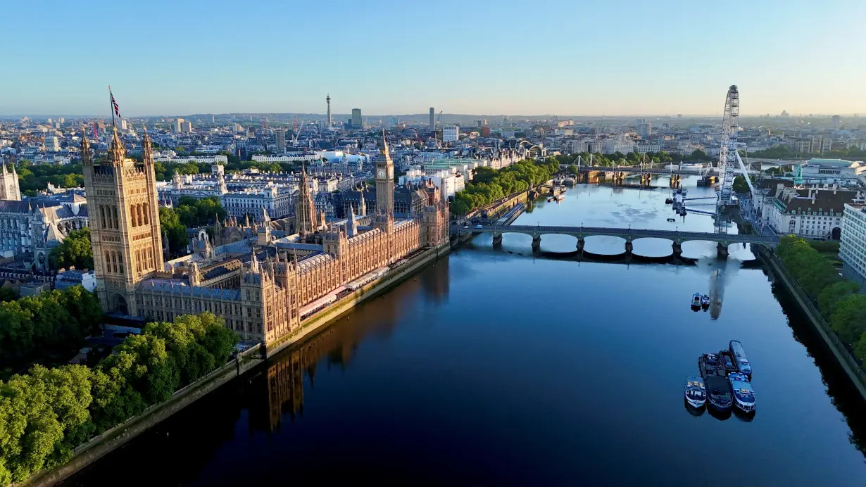 FILE PHOTO: Drone view of Houses of Parliament in London