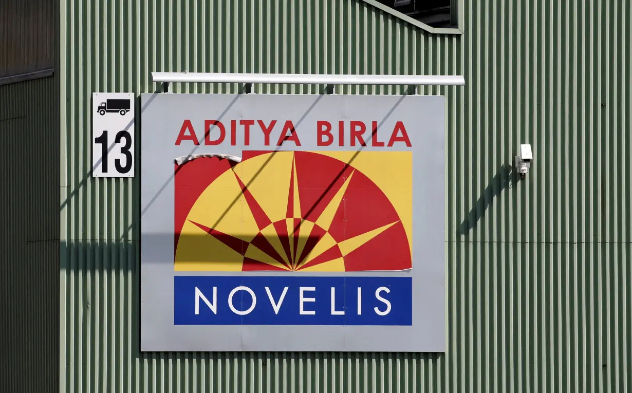 FILE PHOTO: A logo is pictured on the facility of flat-rolled aluminum producer Novelis in Sierre