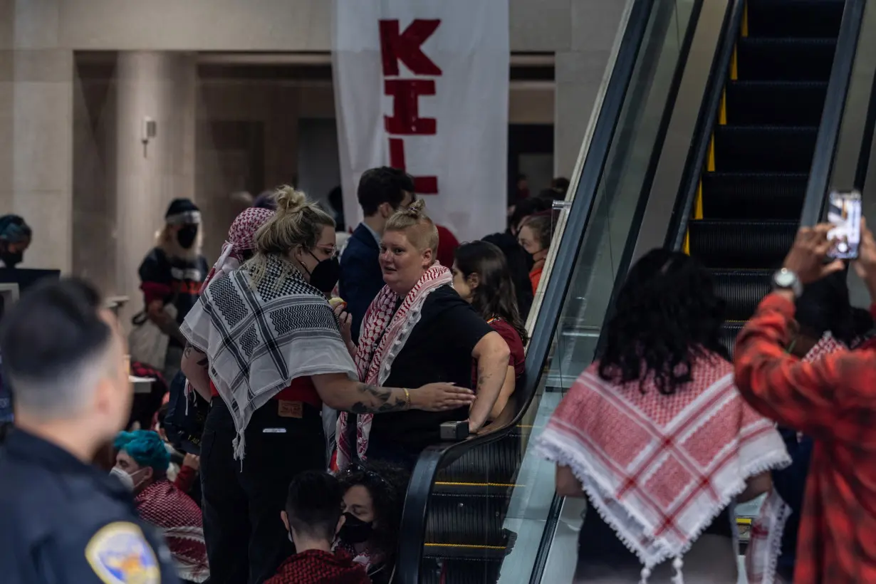 Pro-Palestinian protesters occupy the building lobby of the Israeli consulate in San Francisco