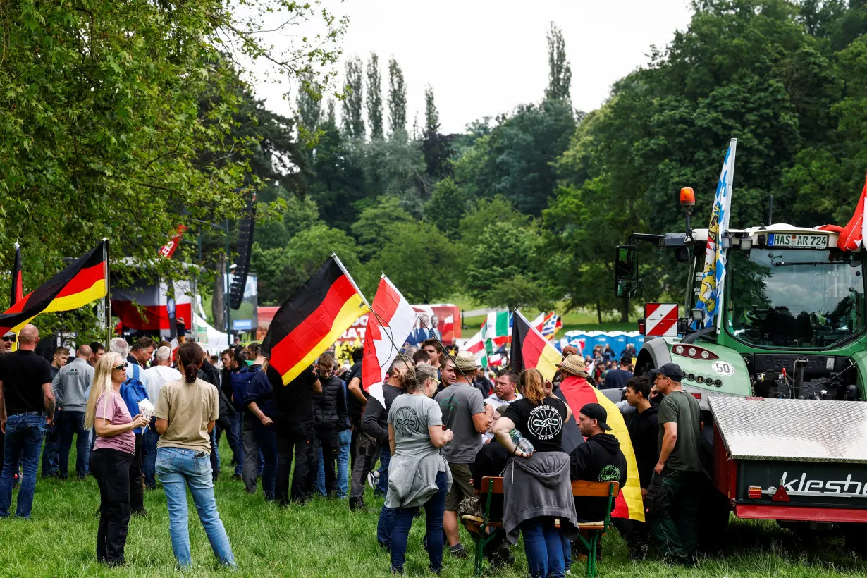 European farmers demonstrate ahead of European Parliament election, in Brussels