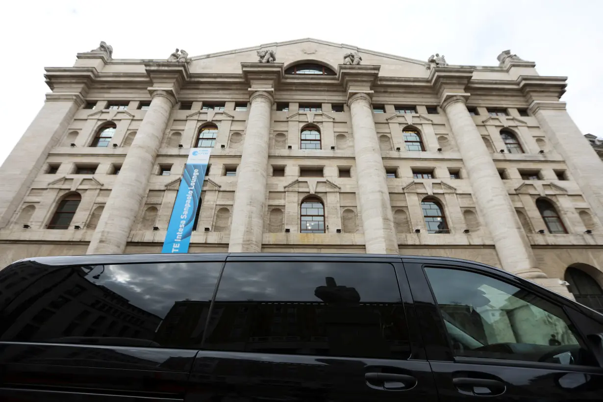 A view shows the Milan stock exchange building in downtown Milan