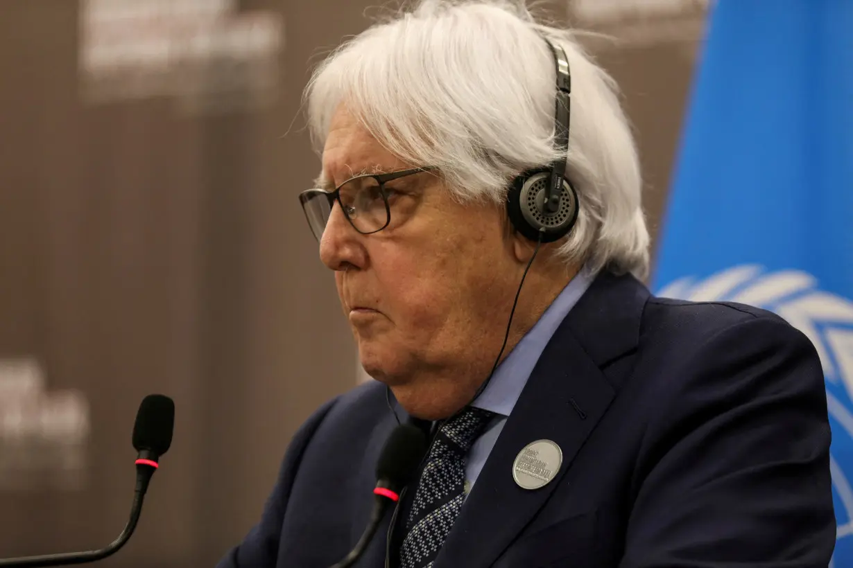 FILE PHOTO: UN aid chief Martin Griffiths attends a joint press conference during a conference at the Dead Sea, Jordan