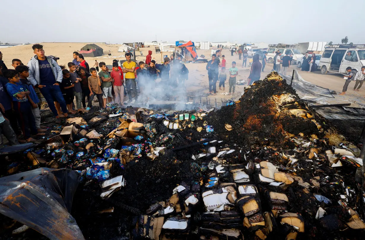 Aftermath of an Israeli strike on an area designated for displaced people, in Rafah in the southern Gaza Strip