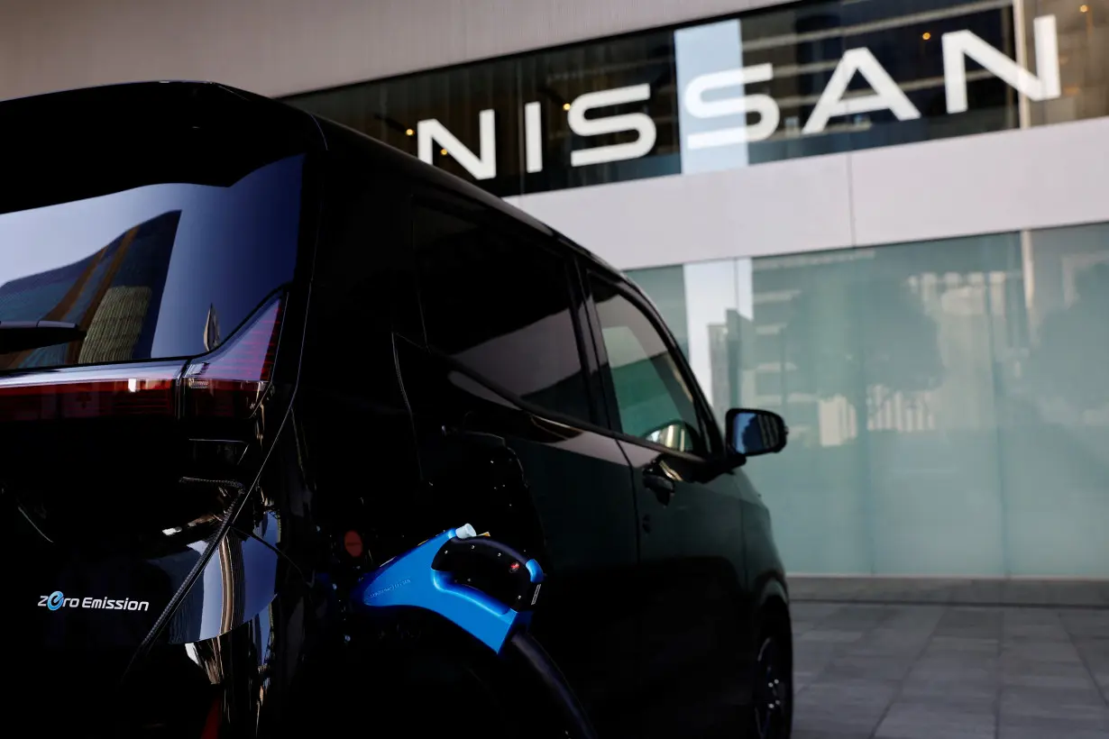 Nissan Motor's electric vehicle (EV) model Sakura is being charged at a charging station in Yokohama