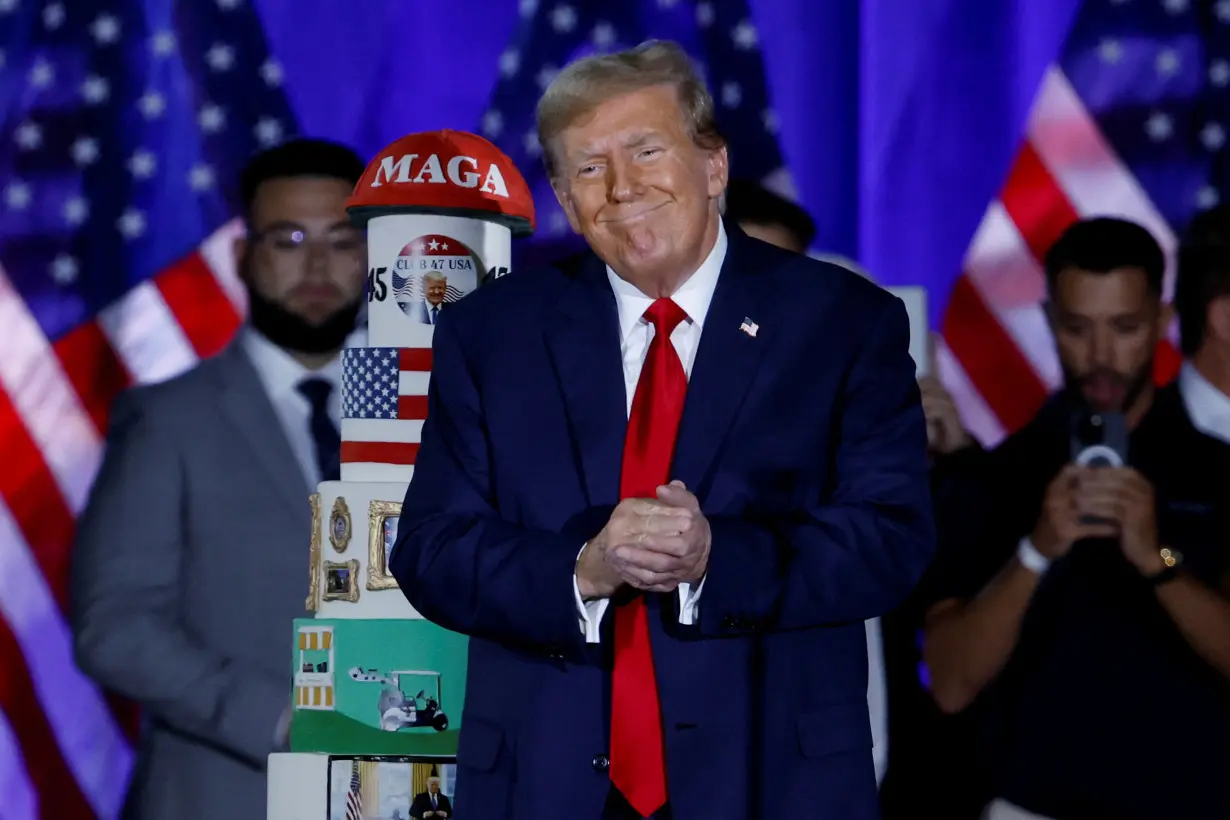 Former U.S. President Donald Trump attends a rally and celebration of his birthday, in West Palm Beach