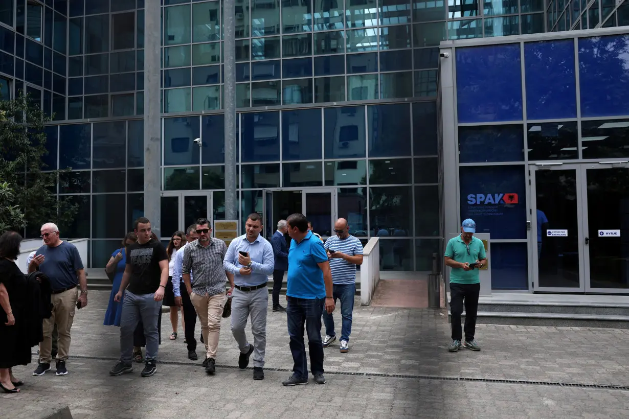 Supporters of jailed ethnic Greek politician Fredi Beleri are seen in front of the appeal court in Tirana