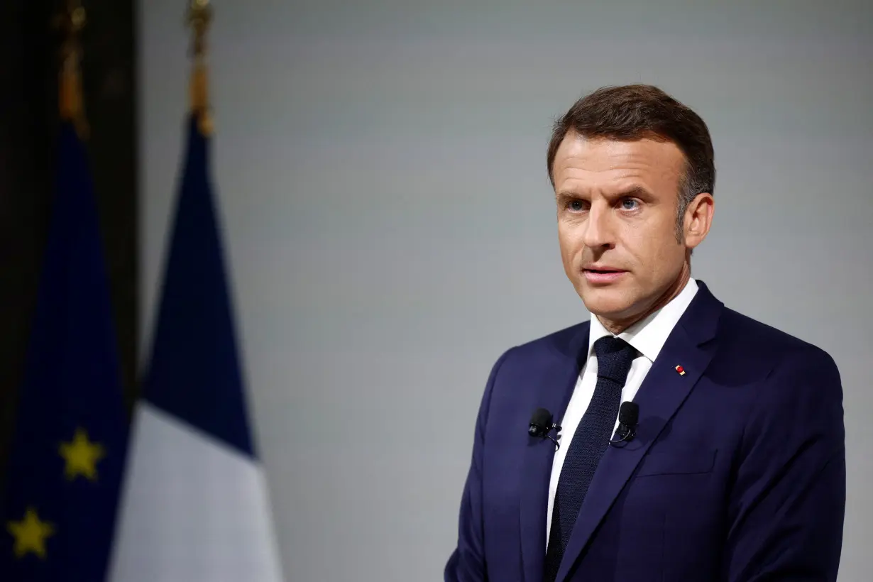 French President Macron gives a press conference after calling snap parliamentary election