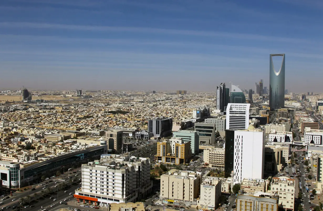 View shows buildings with the Kingdom Centre Tower in Riyadh