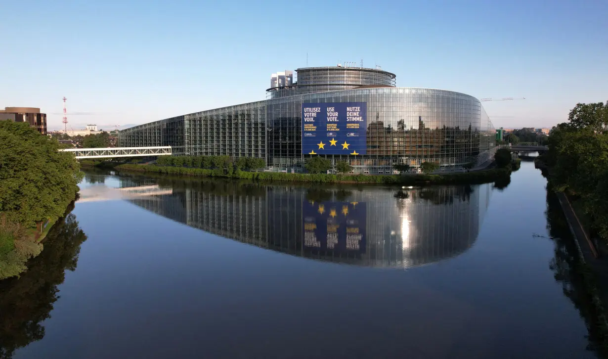 Drone view shows the European Parliament building in Strasbourg