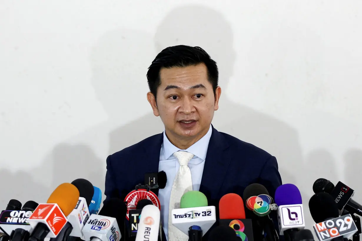 FILE PHOTO: Former Thai Prime Minister Thaksin Shinawatra's lawyer Winyat Chartmontri speaks to the press after Thailand's attorney general indictment’s over Thaksin Shinawatra’s royal insult case from his interview nine years ago, in Bangkok