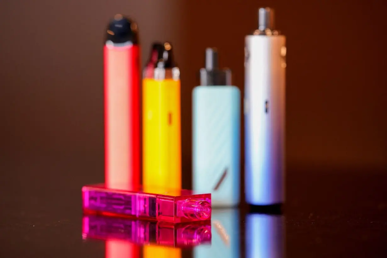 Vape pens are pictured on a counter at a vape store in Melbourne, Australia. Users will need to present a doctor’s prescription to a pharmacist to buy vapes in Australia starting July 1.