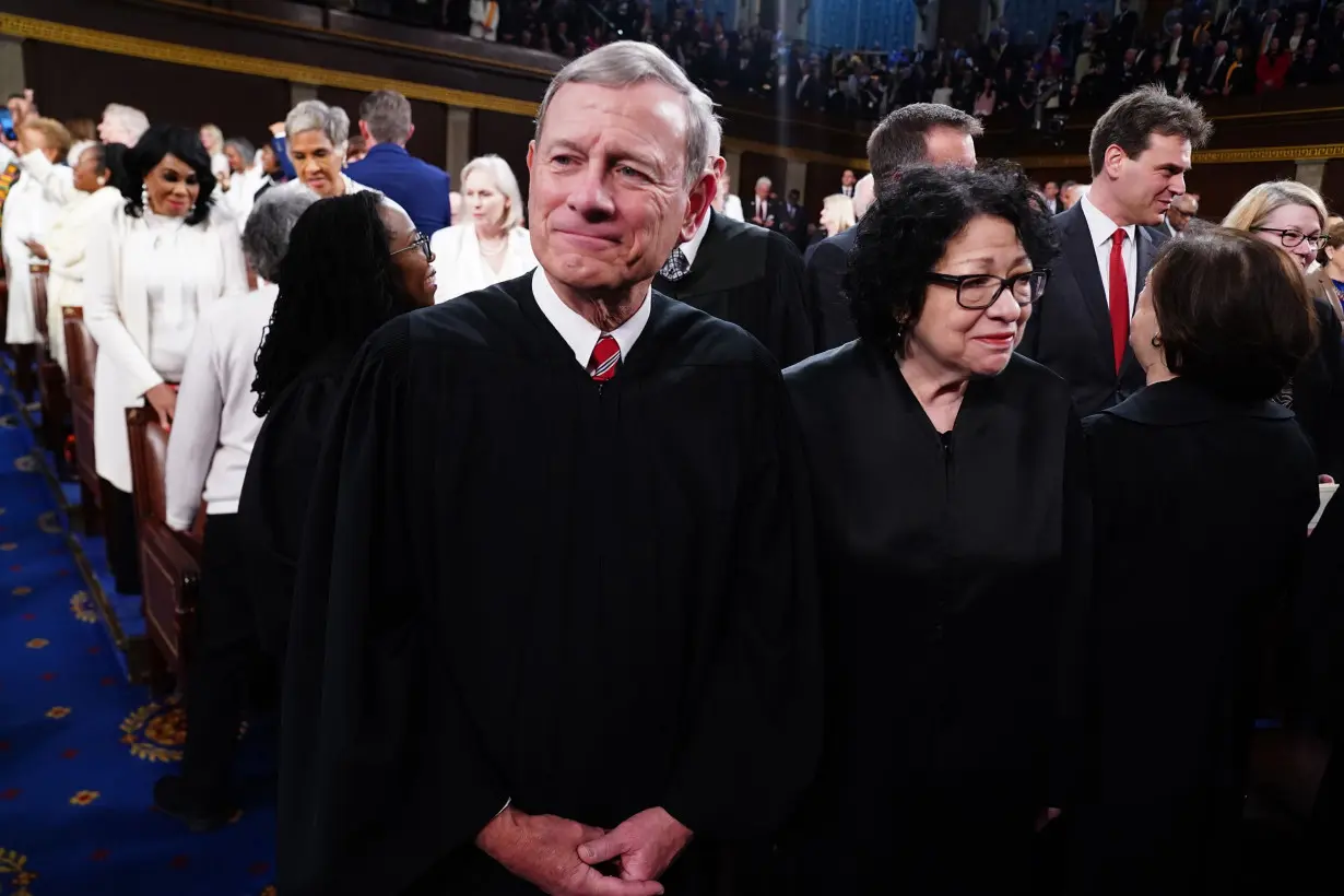 Chief Justice John Roberts and Justice Sonia Sotomayor stand on the House floor ahead of the annual State of the Union address by President Joe Biden at the Capitol building on March 7, in Washington, DC.