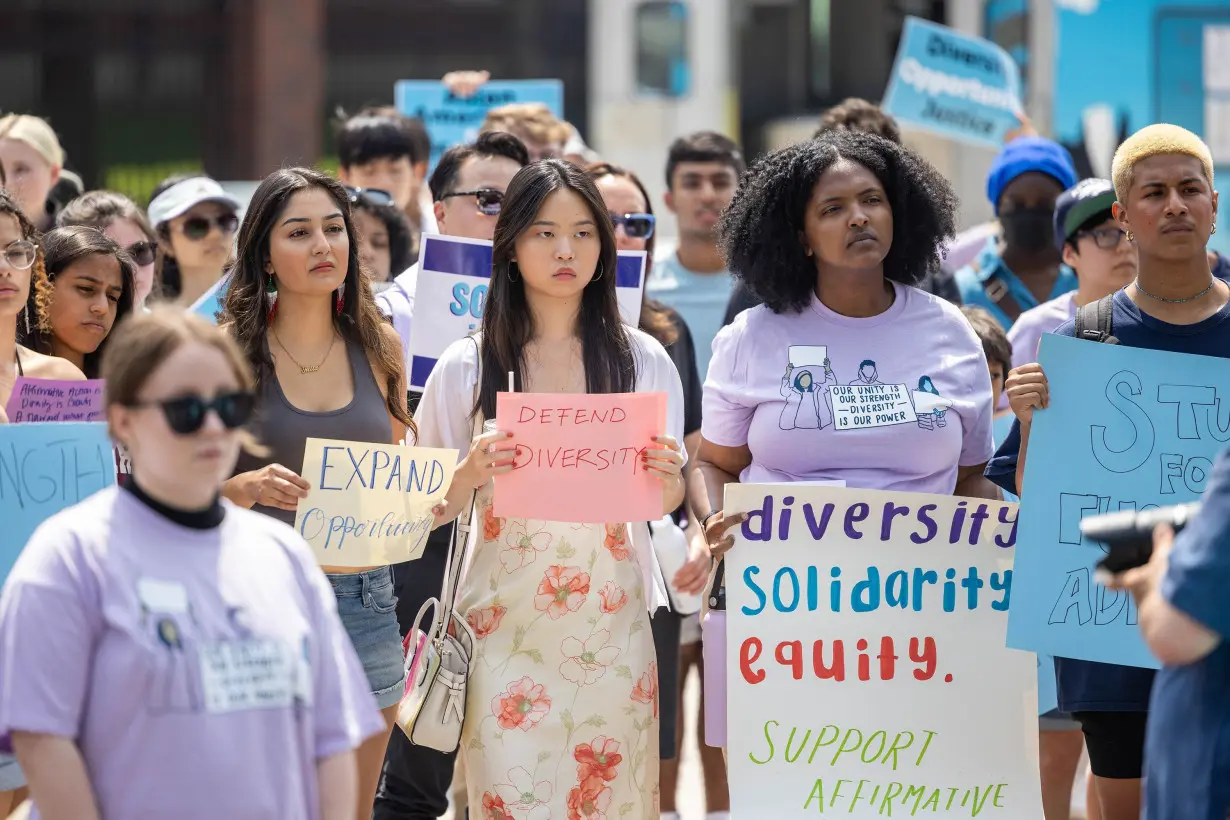 Students and others gather at Harvard University's Science Center Plaza to rally in support of Affirmative Action after the Supreme Court ruling in July 2023 in Cambridge, Massachusetts.