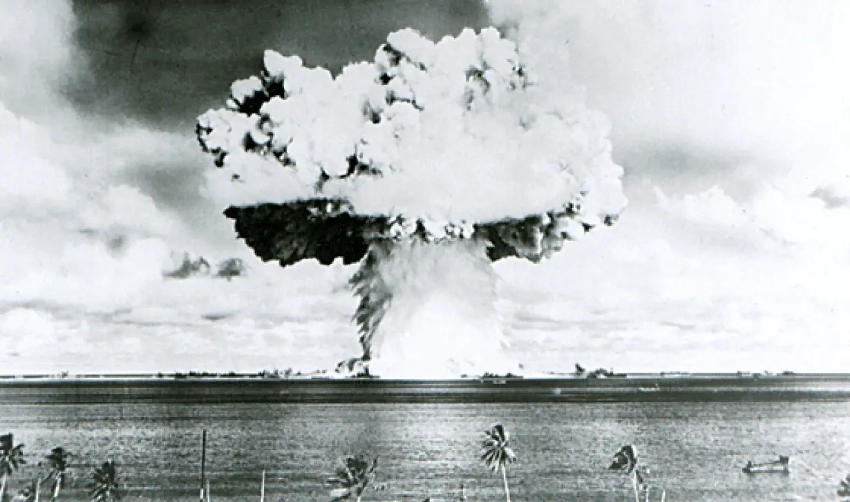 FILE PHOTO: U.S. Navy handout image shows Baker, the second of the two atomic bomb tests, in which a 63-kiloton warhead was exploded 90 feet under water as part of Operation Crossroads, conducted at Bikini Atoll