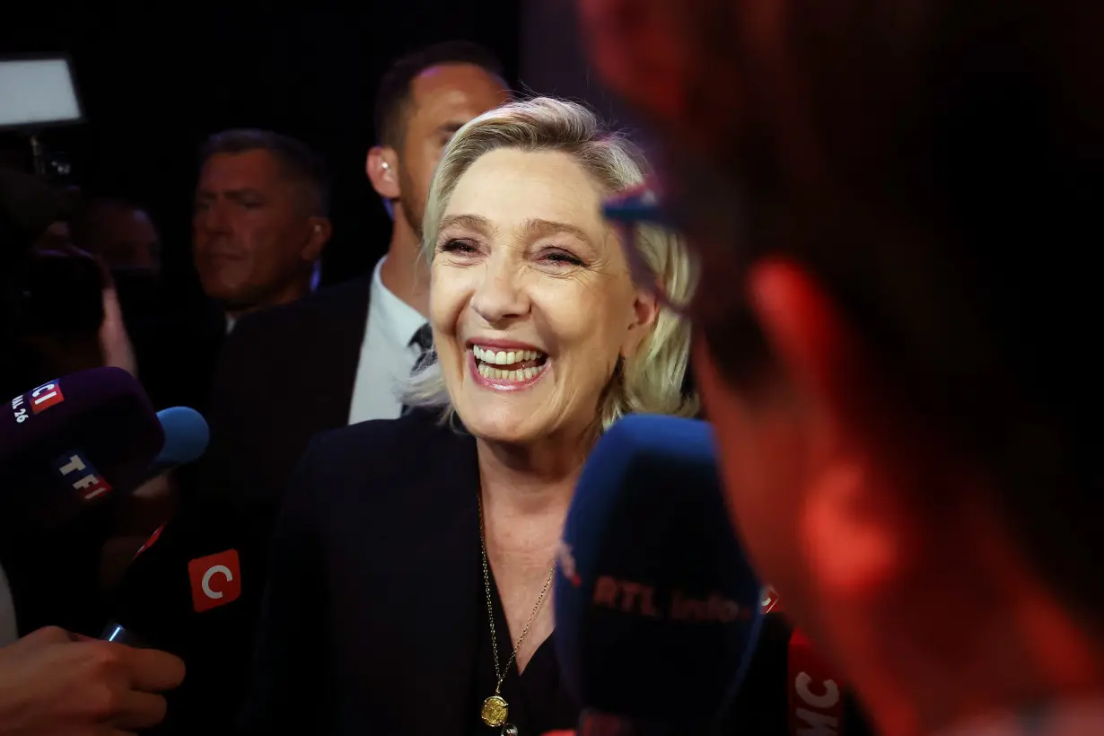 Marine Le Pen reacts after first round results of the 2024 snap legislative elections