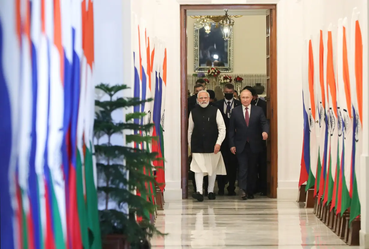 Russia's President Putin attends a meeting with India's Prime Minister Modi in New Delhi