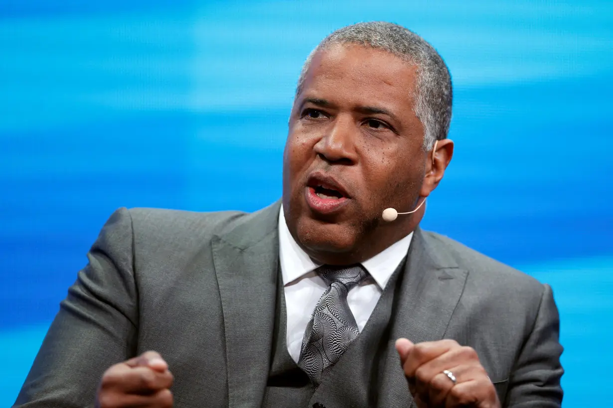 FILE PHOTO: Robert Smith, founder, chair and CEO of Vista Equity Partners, speaks at the Milken Institute Global Conference in Beverly Hills